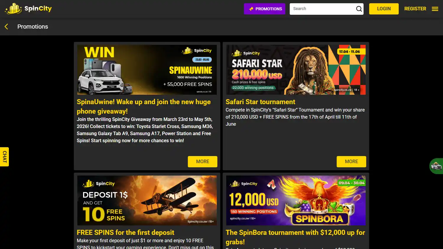 SpinCity Casino ZW screenshot 2