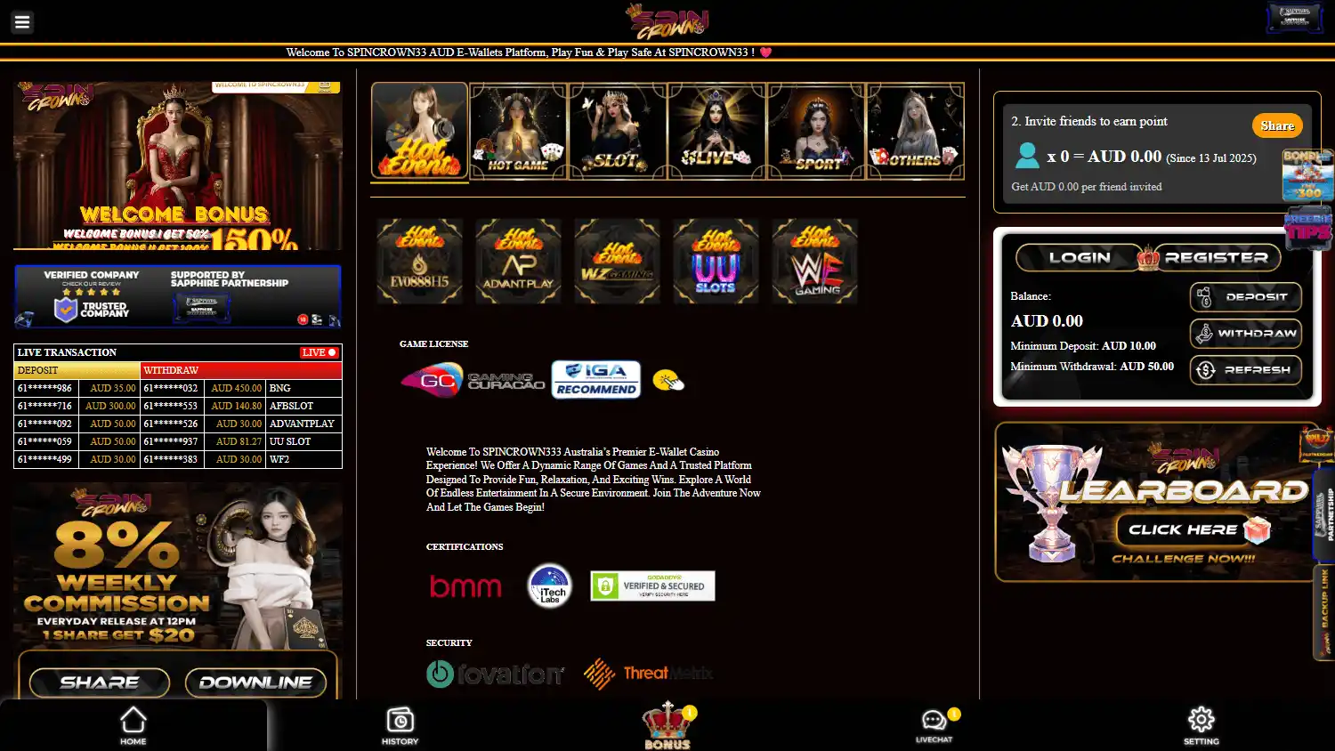 SpinCrown33 Casino screenshot 1