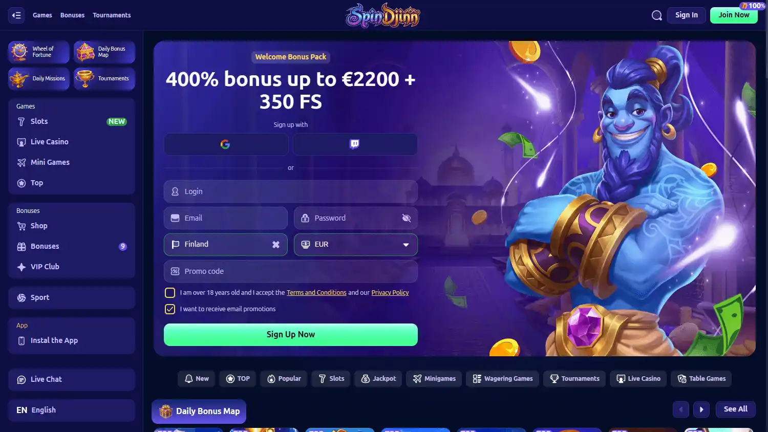SpinDjinn Casino screenshot 1