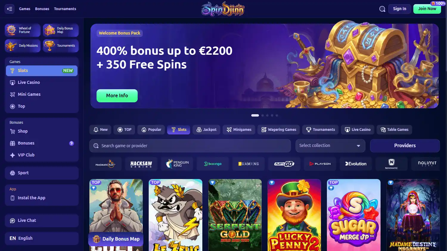 SpinDjinn Casino screenshot 2