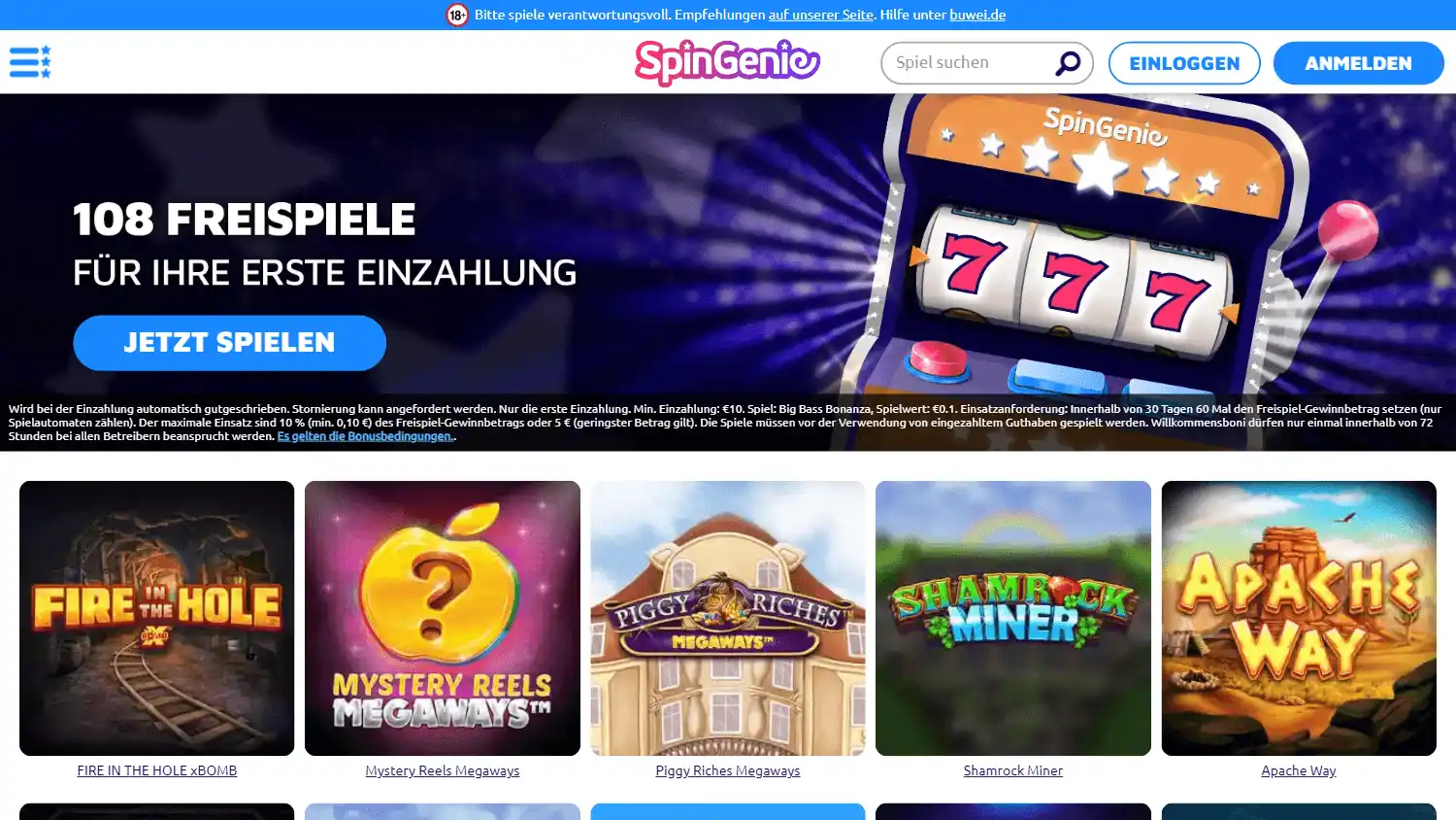 SpinGenie Casino DE screenshot 1
