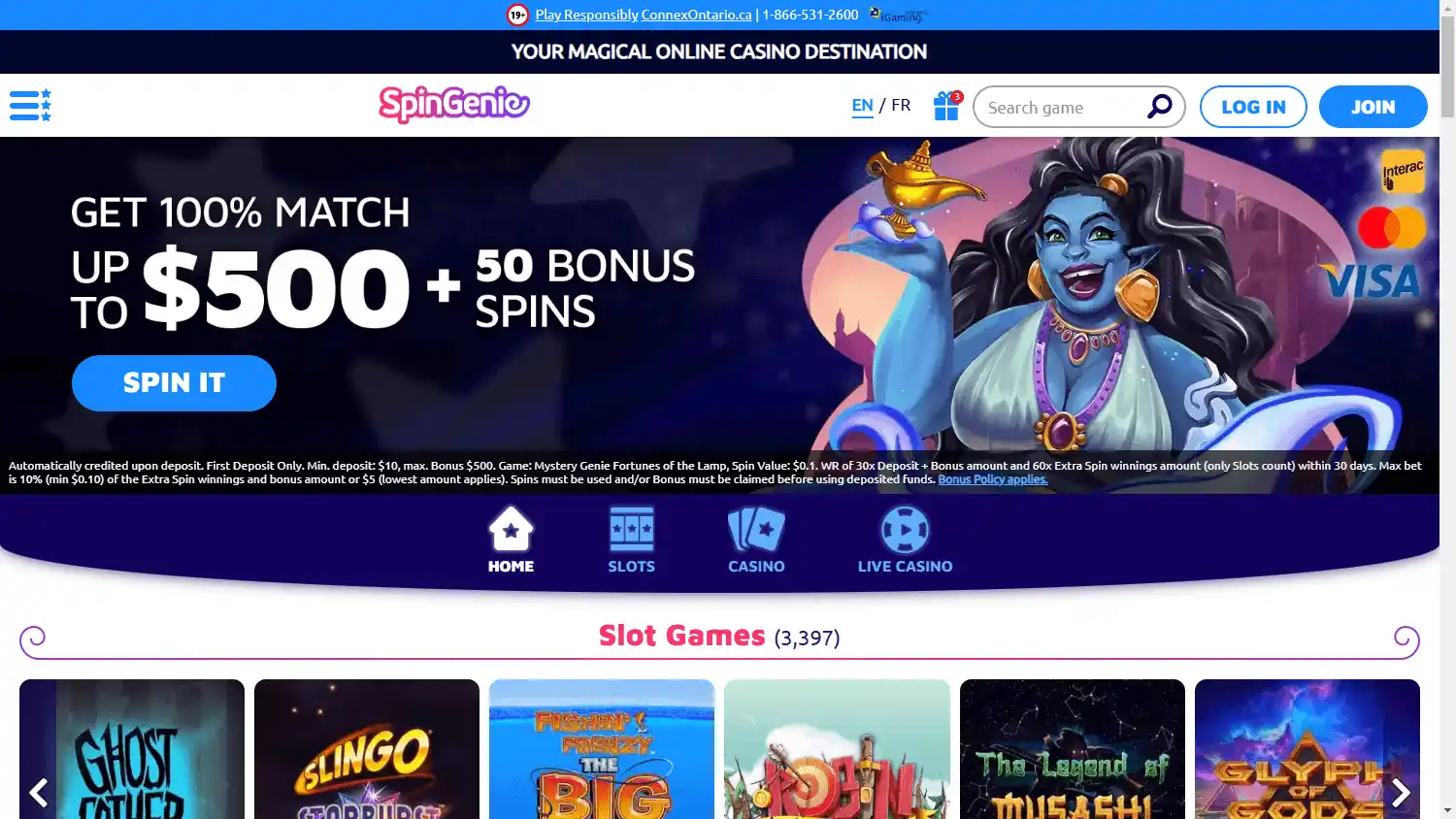 SpinGenie Casino Ontario screenshot 1