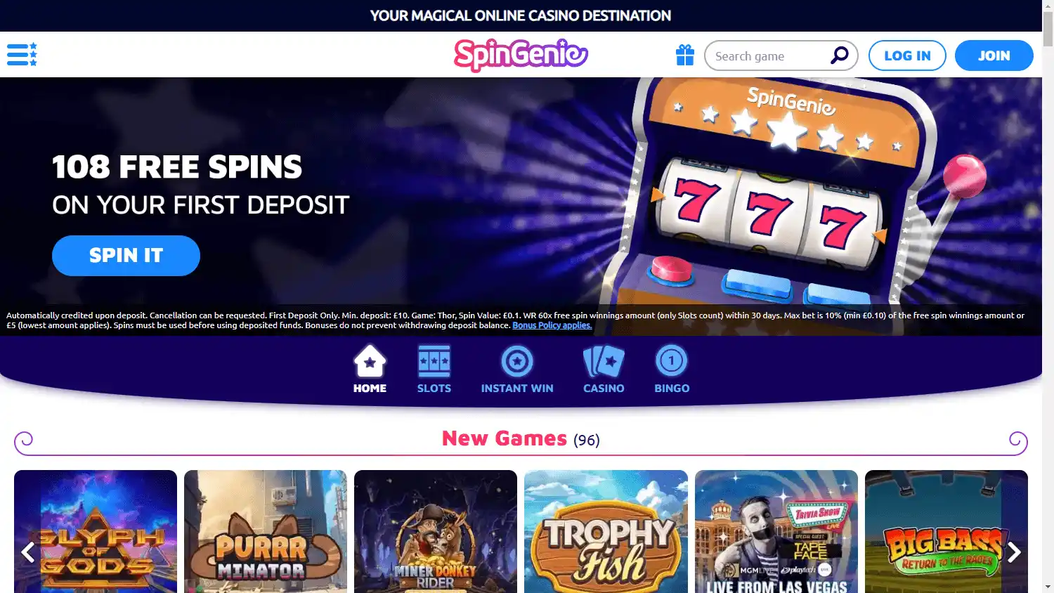 SpinGenie Casino UK screenshot 1