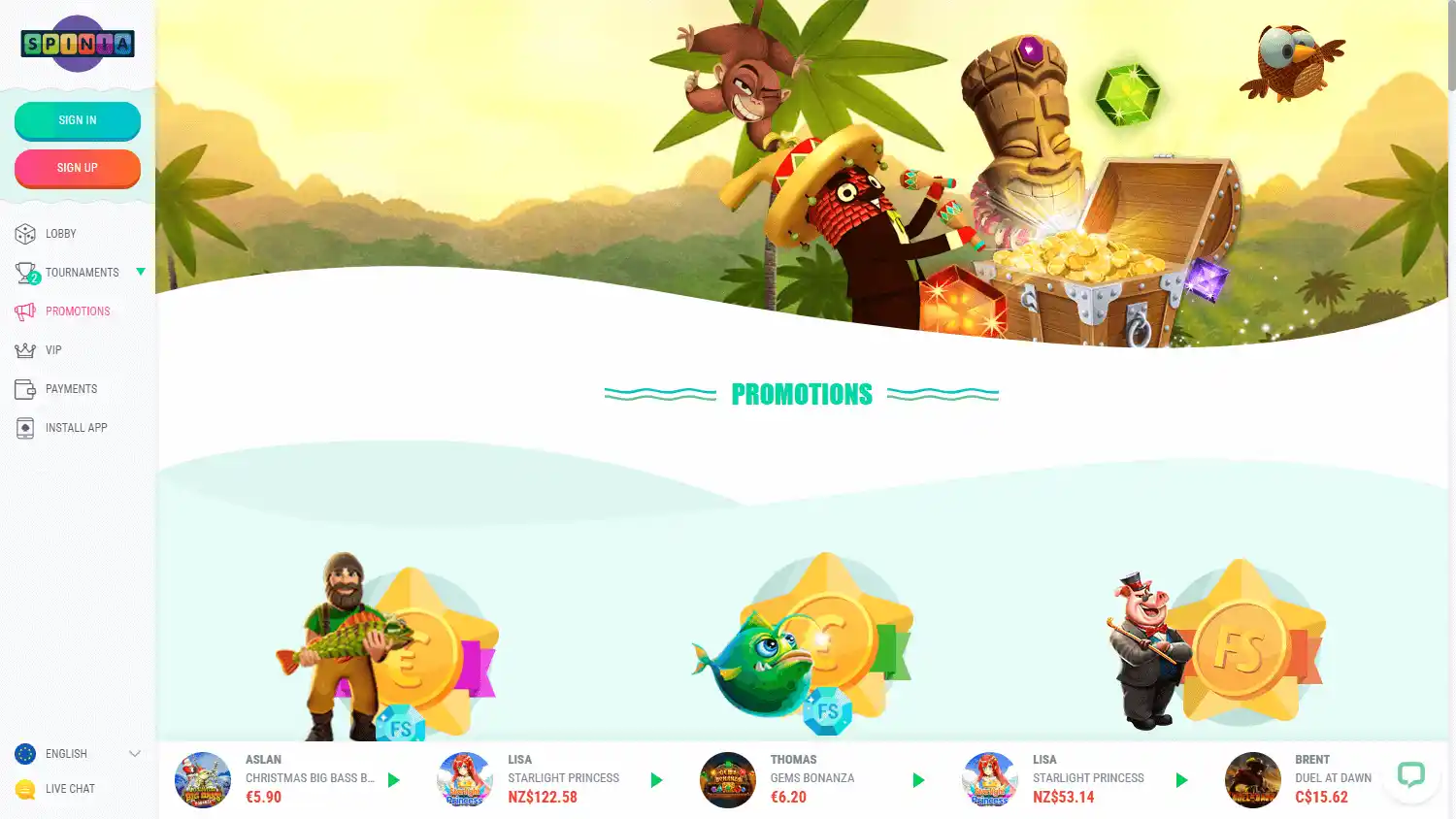 Spinia Casino screenshot 3