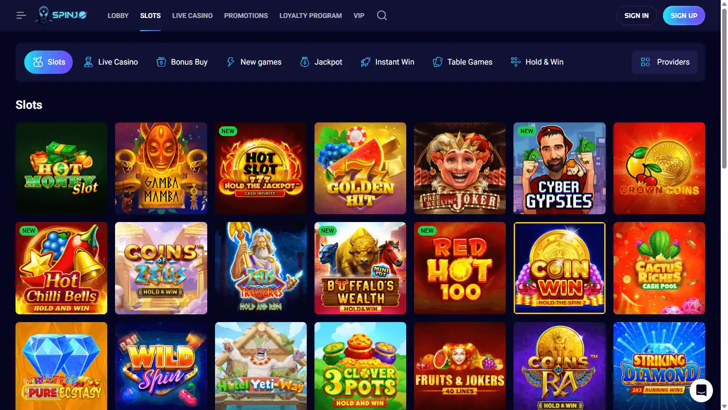 SpinJo Casino screenshot 2