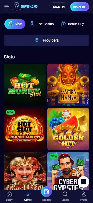 SpinJo Casino screenshot 5