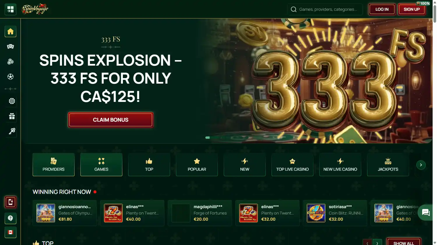 SpinVoyage Casino screenshot 1