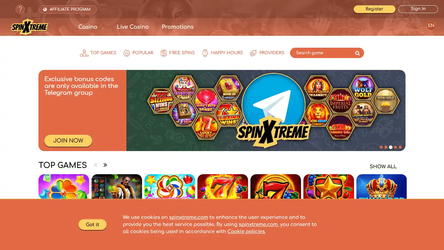 SpinXtreme Casino screenshot 1