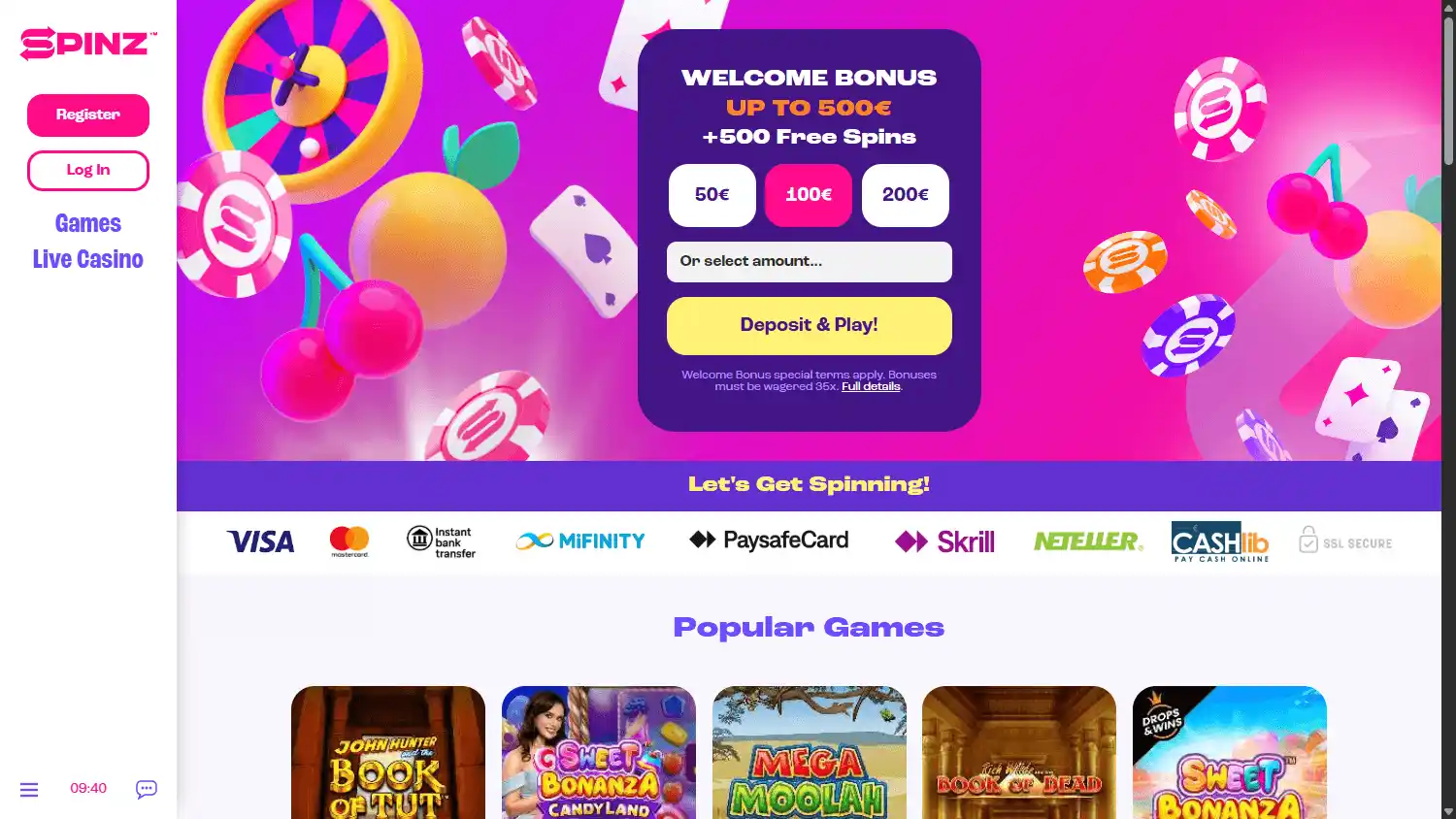 Spinz.com Casino screenshot 1