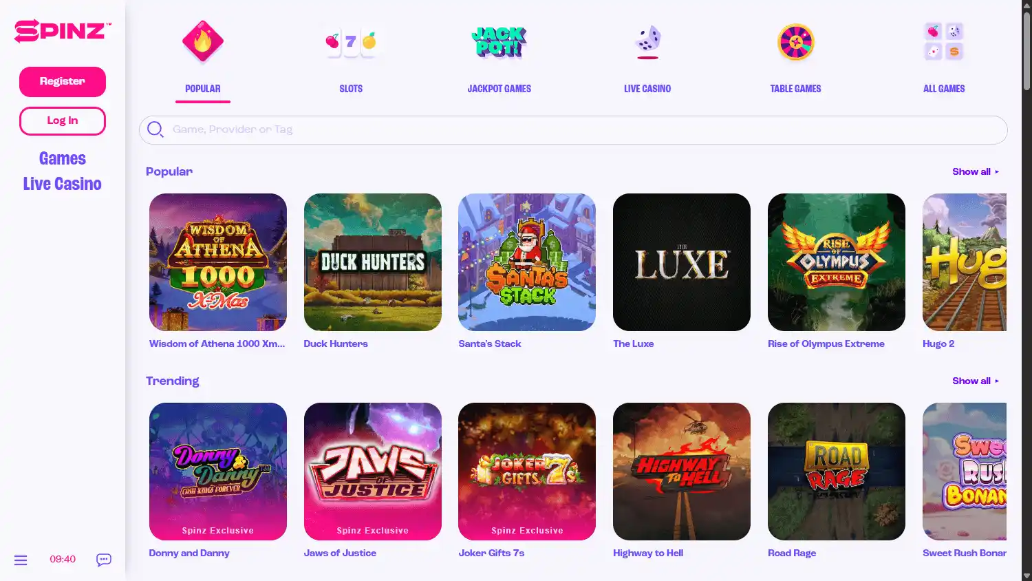 Spinz.com Casino screenshot 2