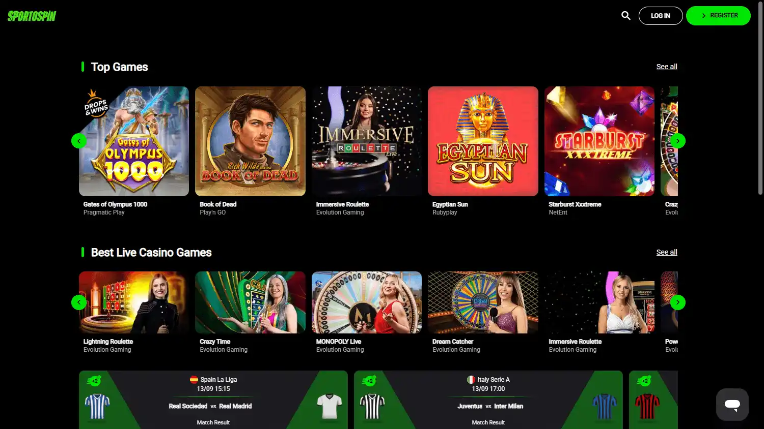 SportoSpin Casino screenshot 1
