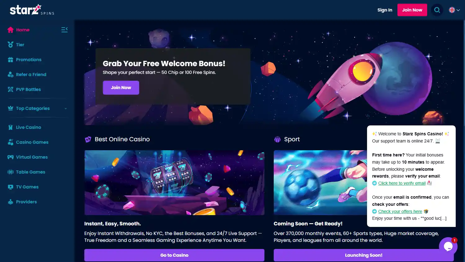 Starz Spins Casino screenshot 1