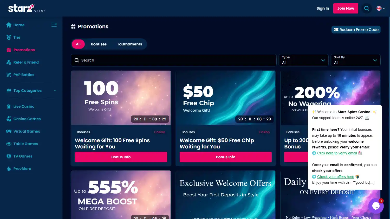Starzspins Casino screenshot 3