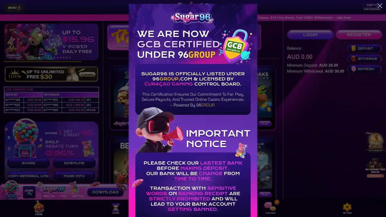 Sugar96 Casino screenshot 1