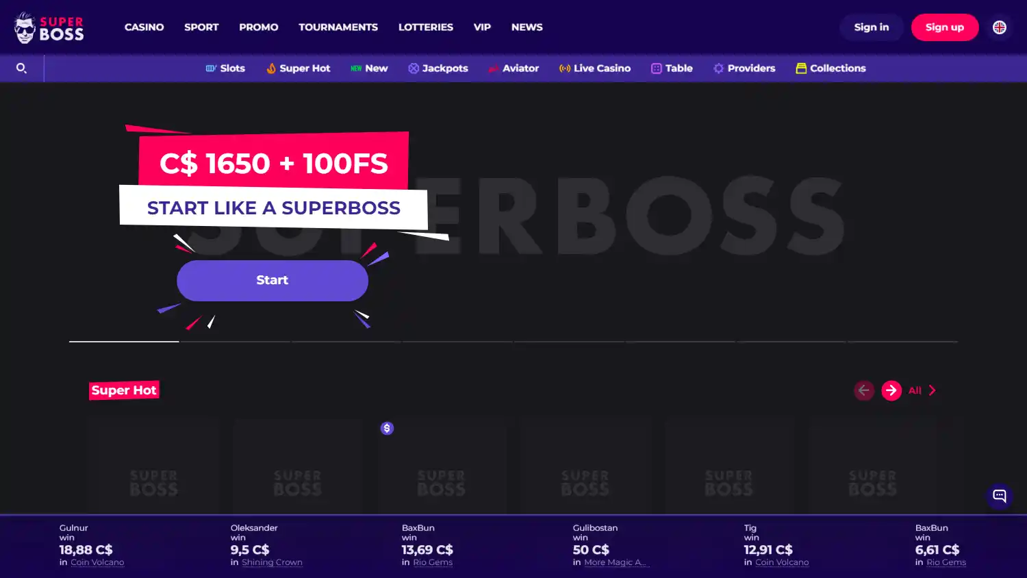 SuperBoss Casino screenshot 1