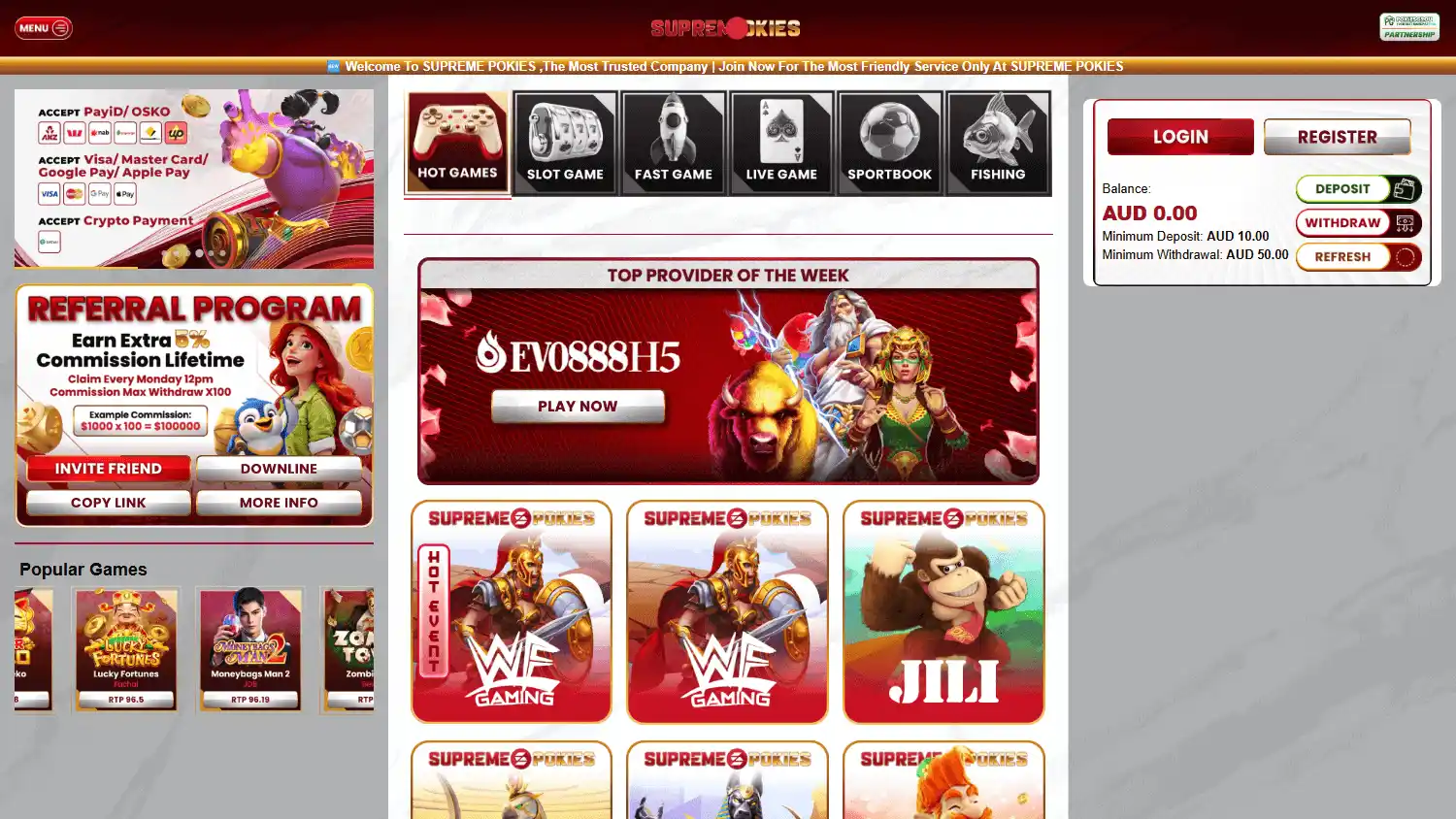 Supreme Pokies Casino screenshot 1