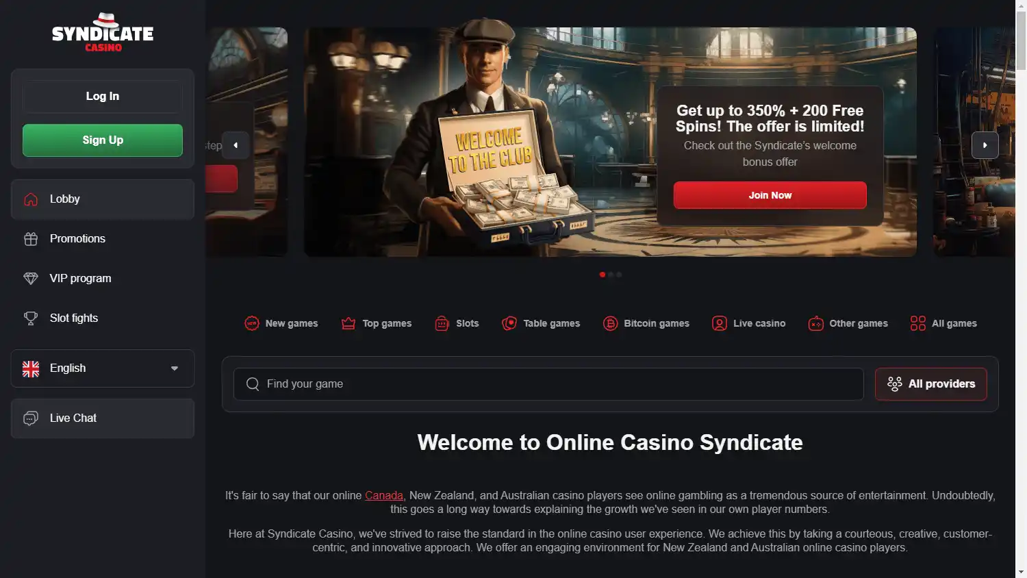 Syndicate Casino screenshot 1