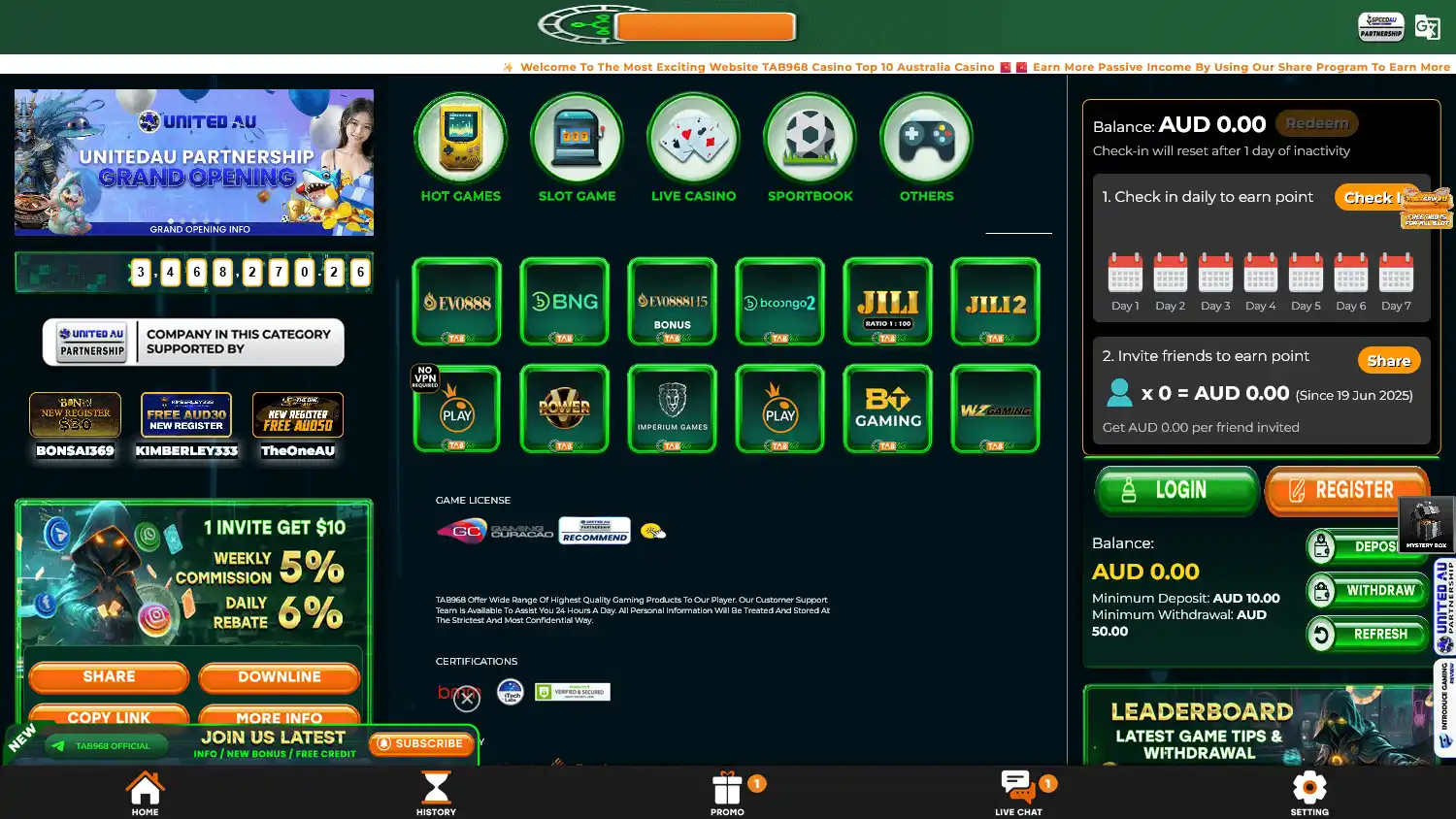 Tab968 Casino screenshot 1