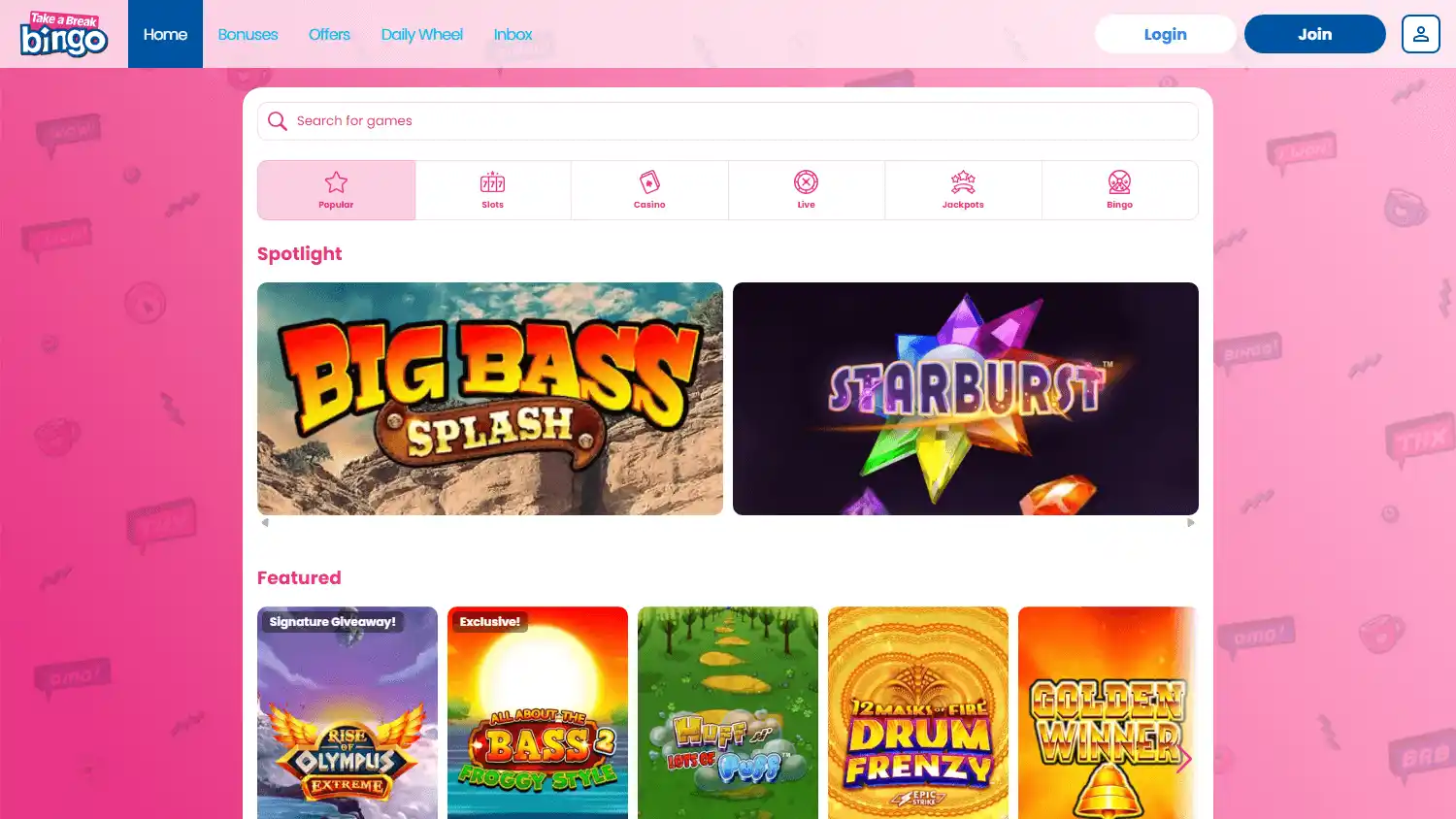 Take a Break Bingo Casino screenshot 2