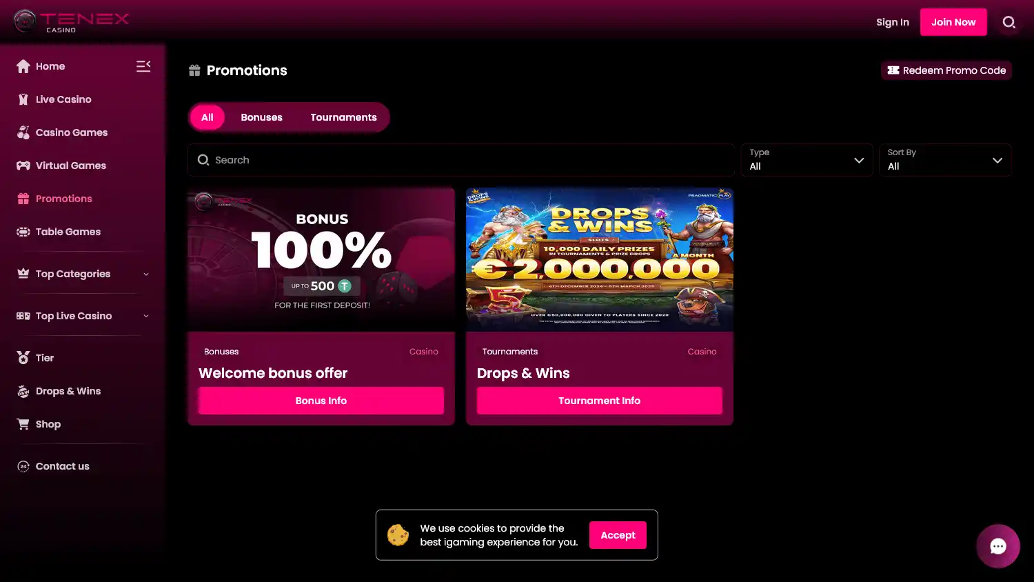 Tenex Casino screenshot 2