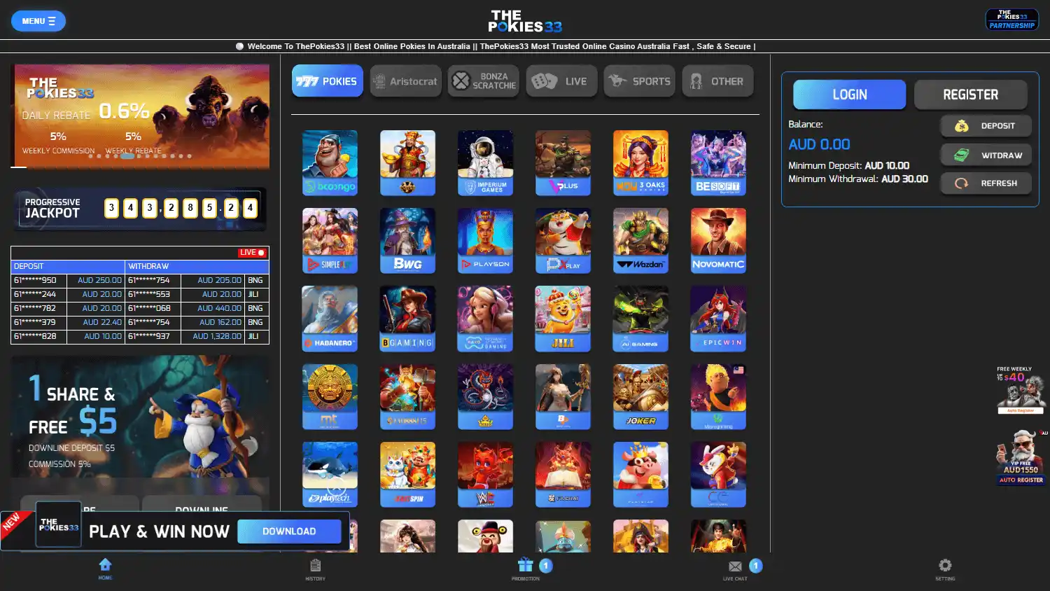 ThePokies33 Casino screenshot 1