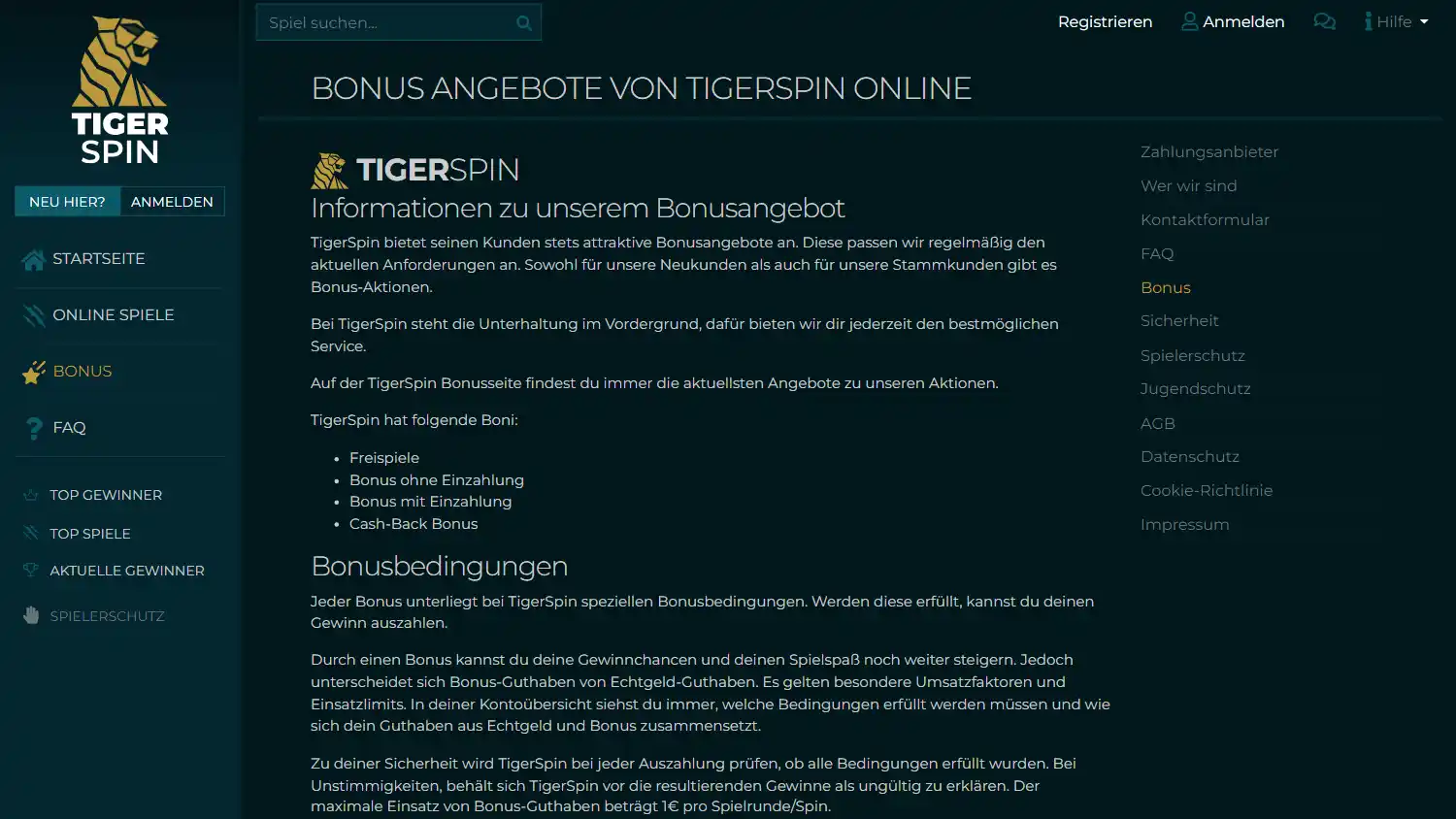 TigerSpin Casino DE screenshot 3