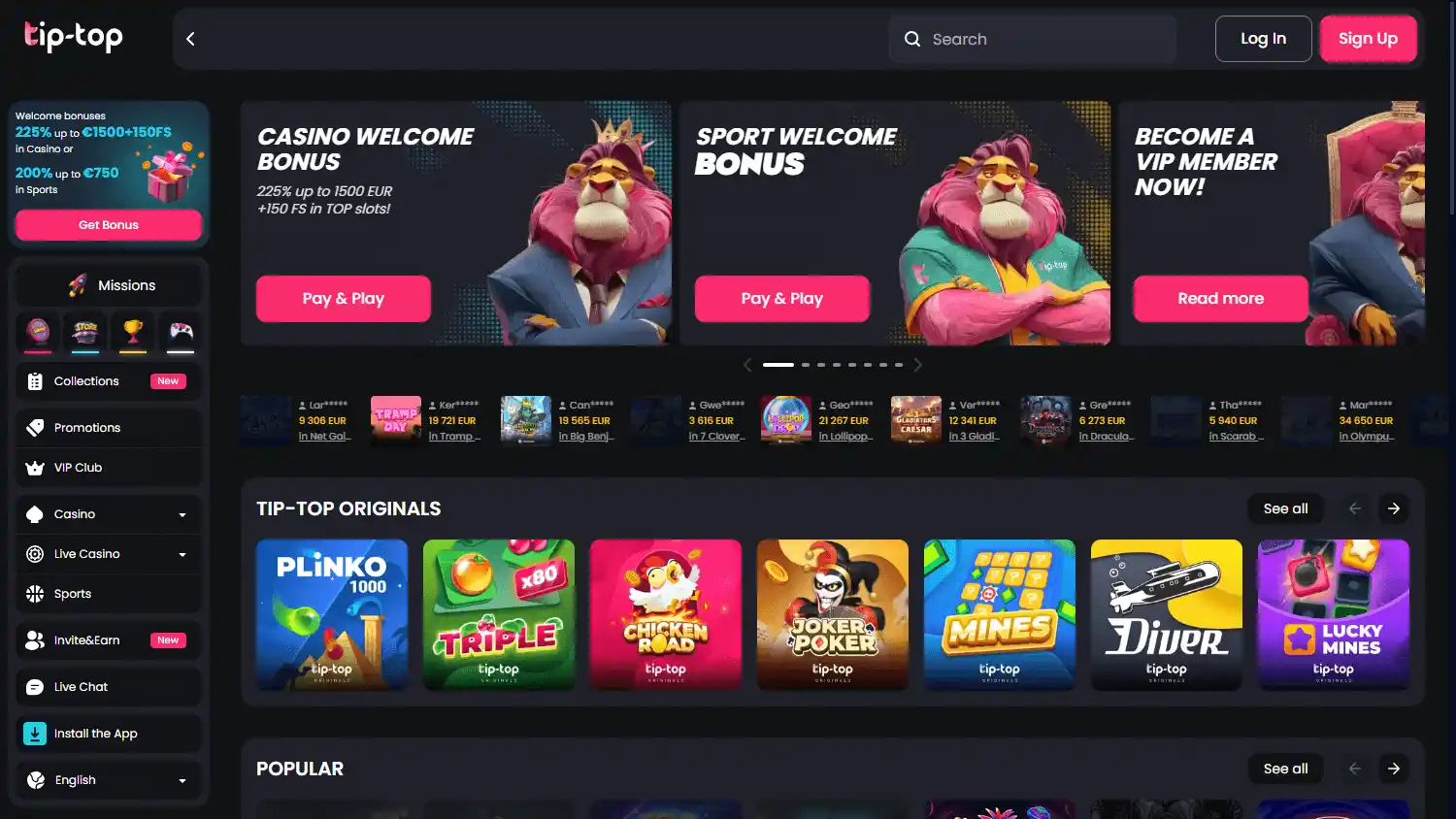 Tip-Top.bet Casino screenshot 1