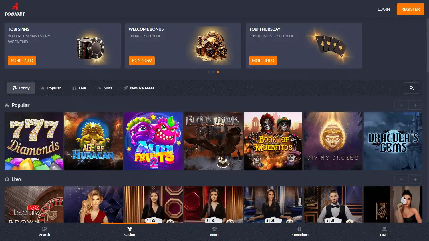 Tobibet Casino screenshot 2
