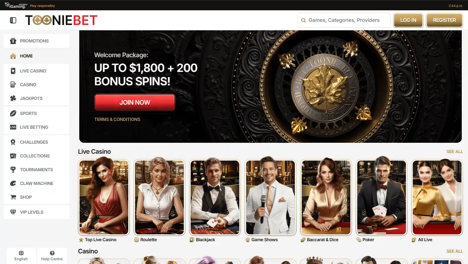 Tooniebet Casino screenshot 1