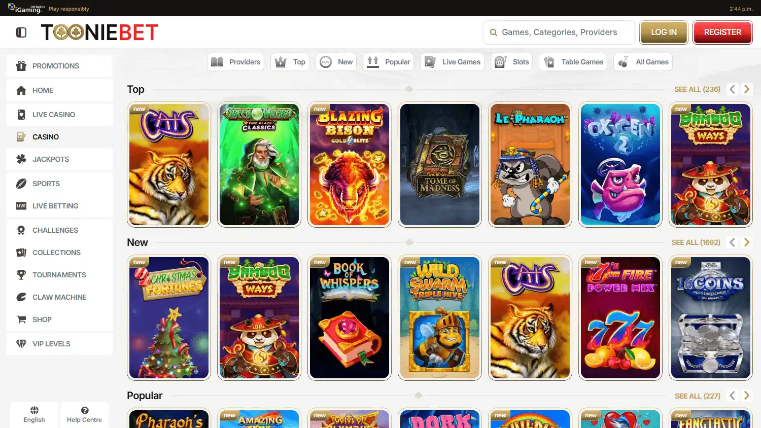 Tooniebet Casino screenshot 2