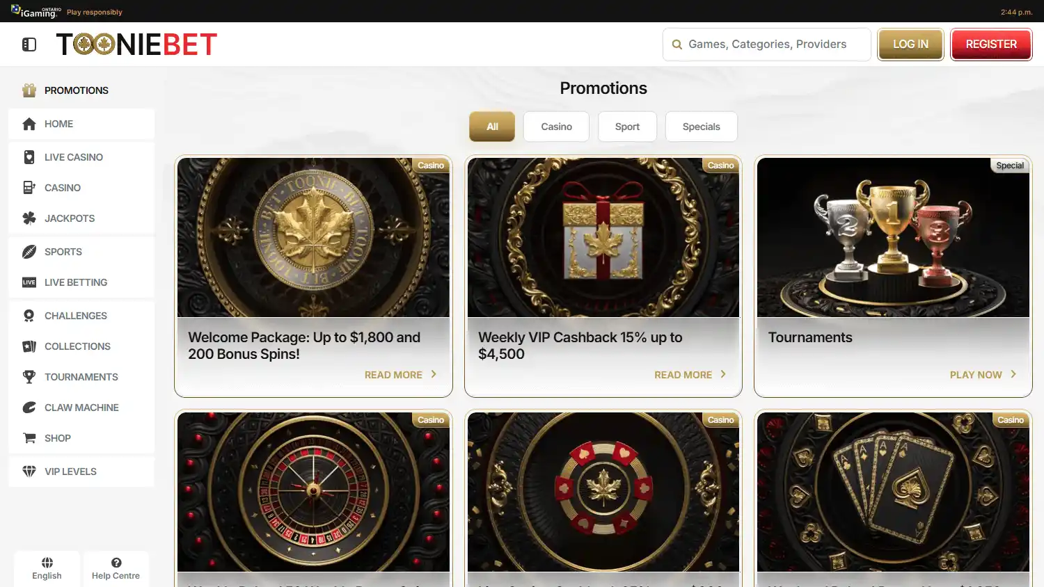 Tooniebet Casino screenshot 4