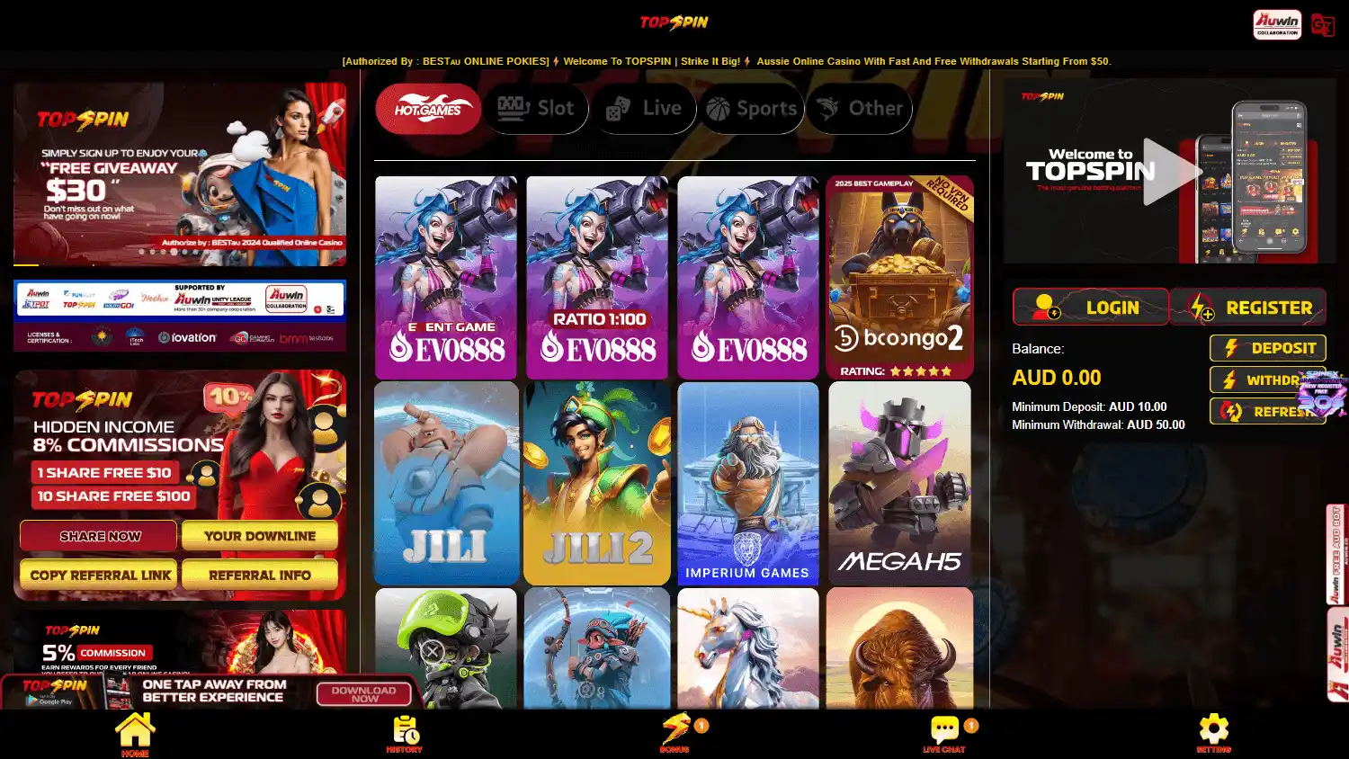 Topspin Casino screenshot 1