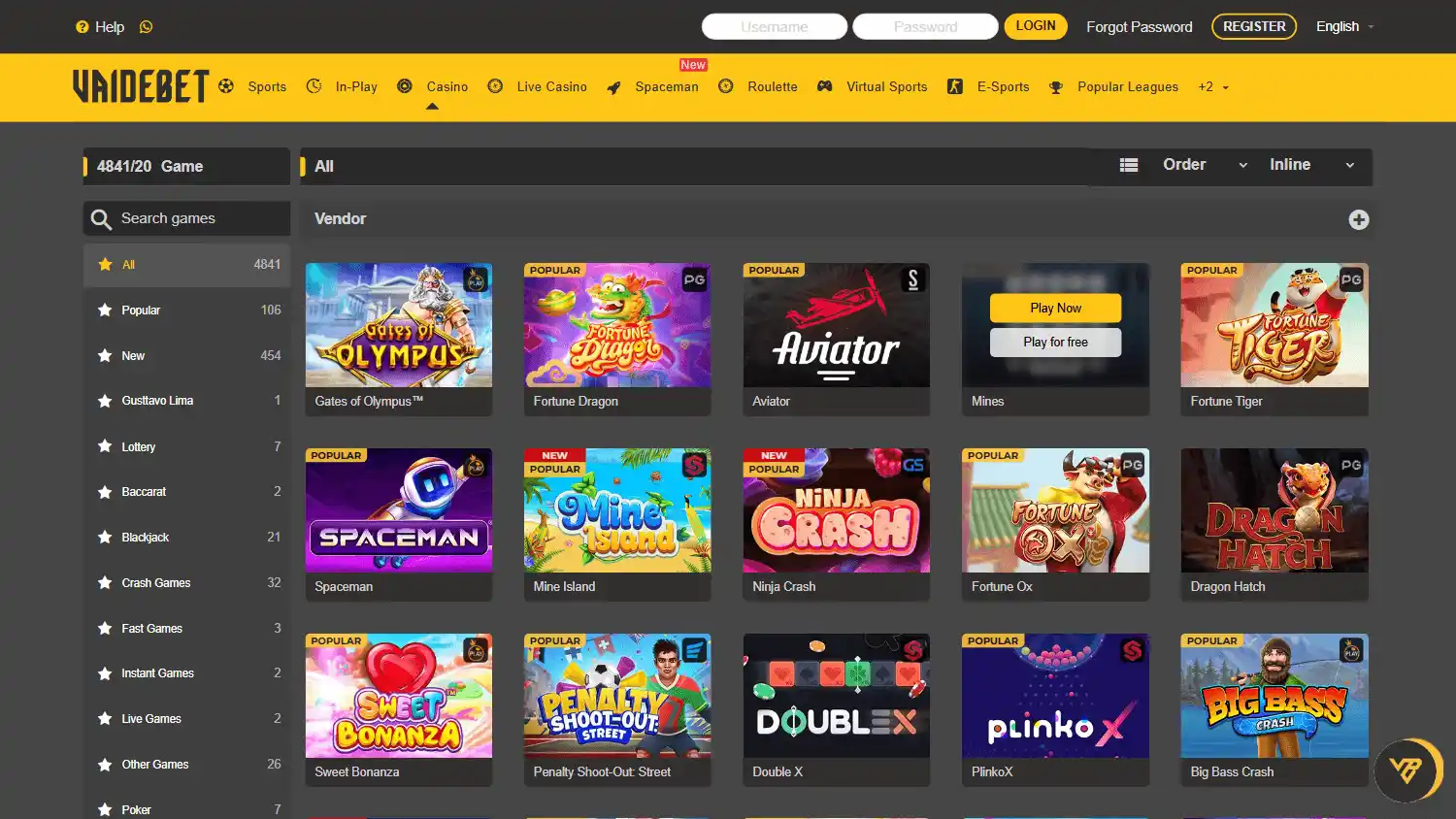 VaideBet Casino screenshot 3