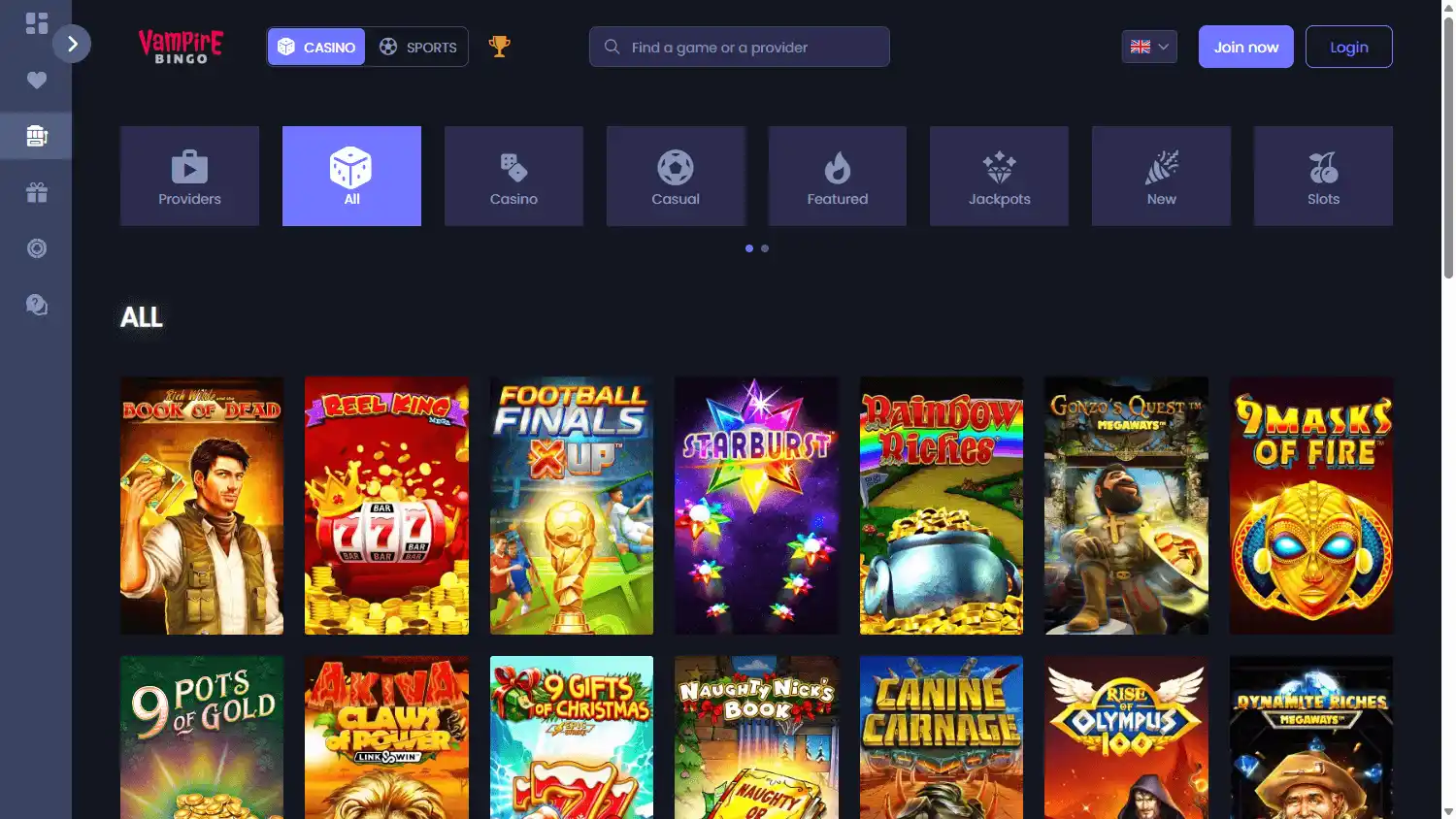 Vampire Bingo Casino screenshot 2
