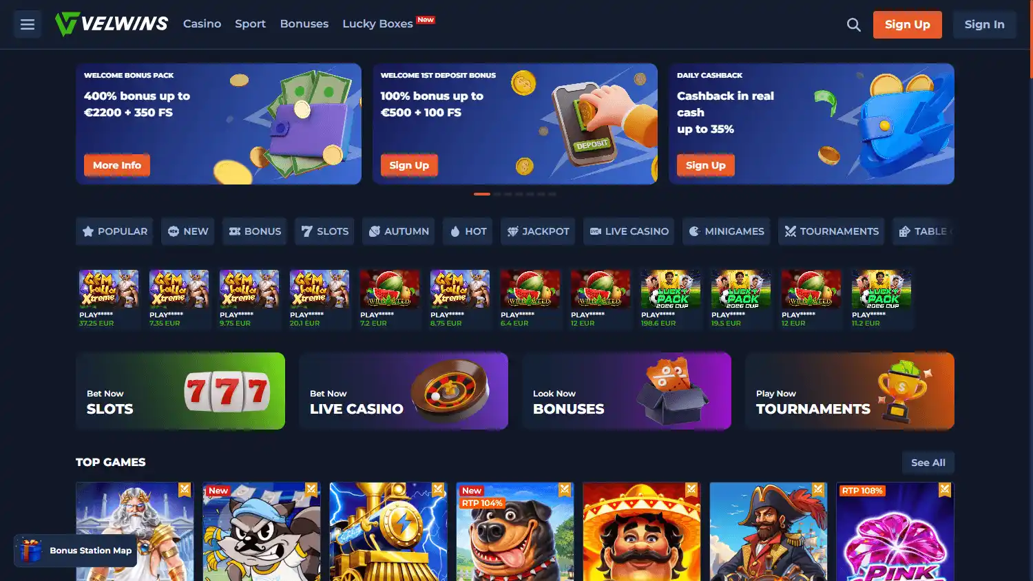 Velwins Casino screenshot 1