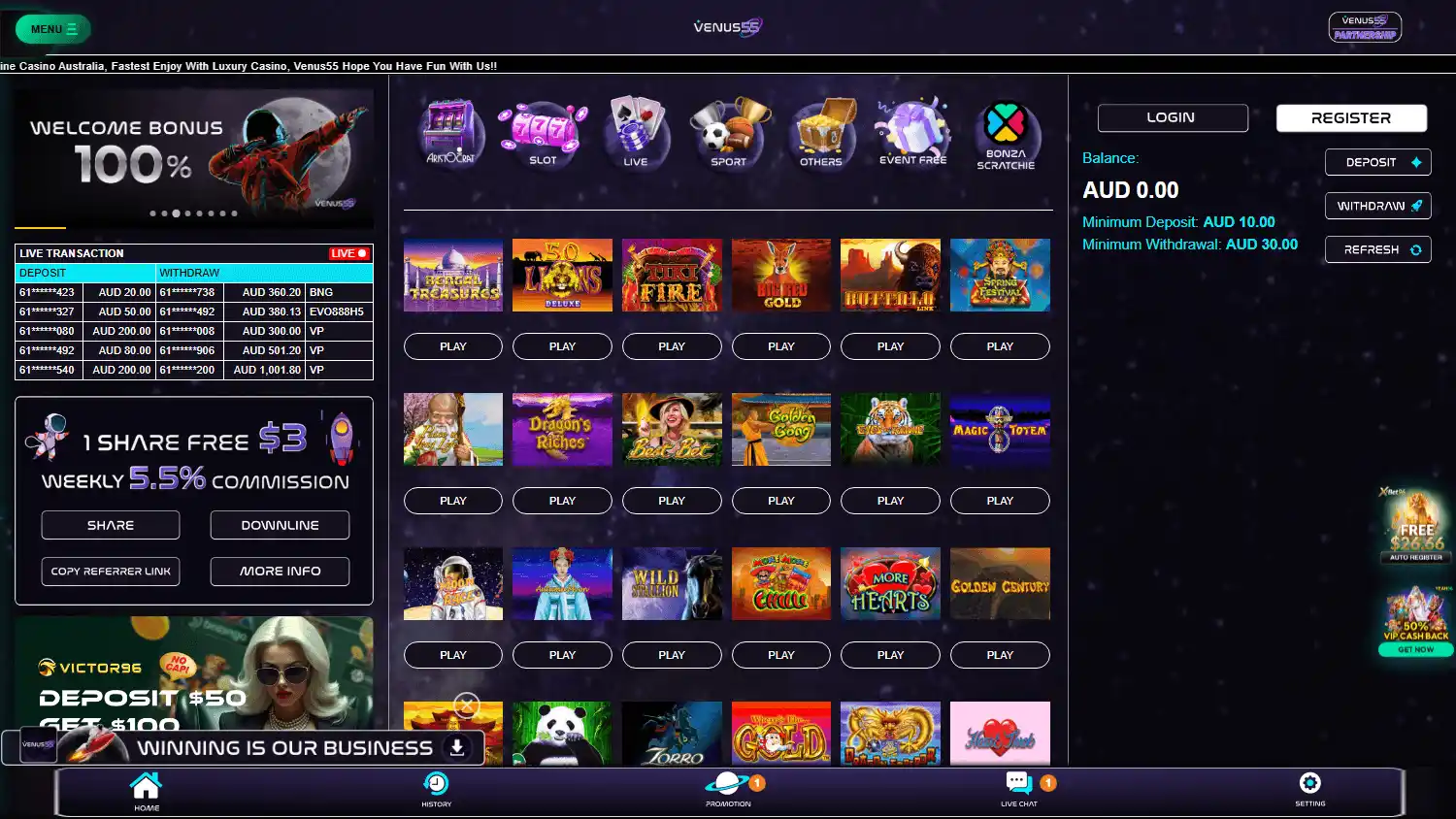 Venus55 Casino screenshot 1