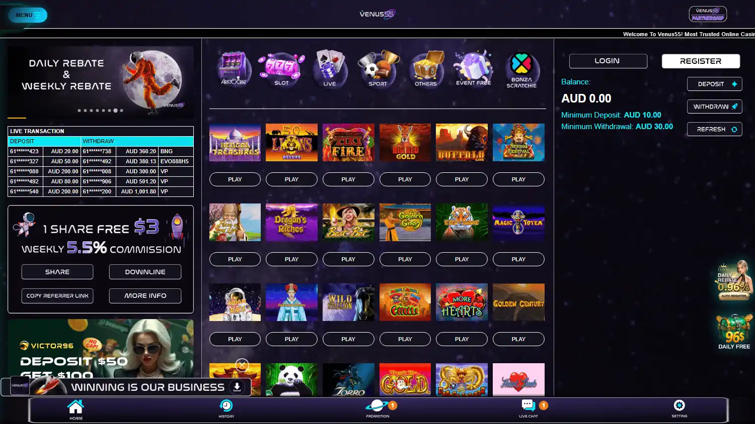 Venus55 Casino screenshot 2