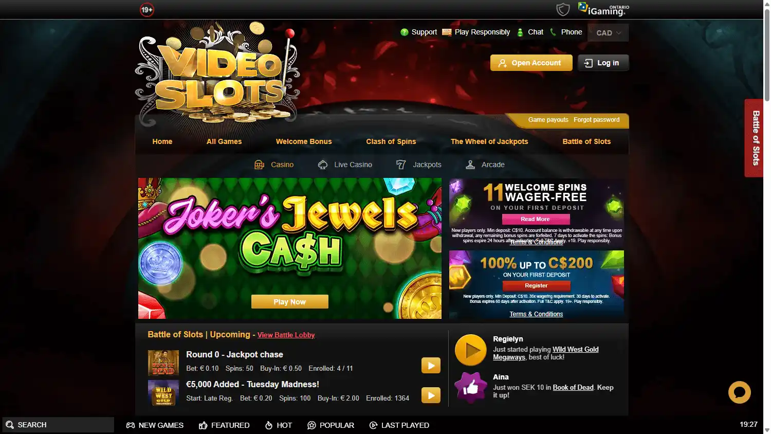 Videoslots Casino Ontario screenshot 1