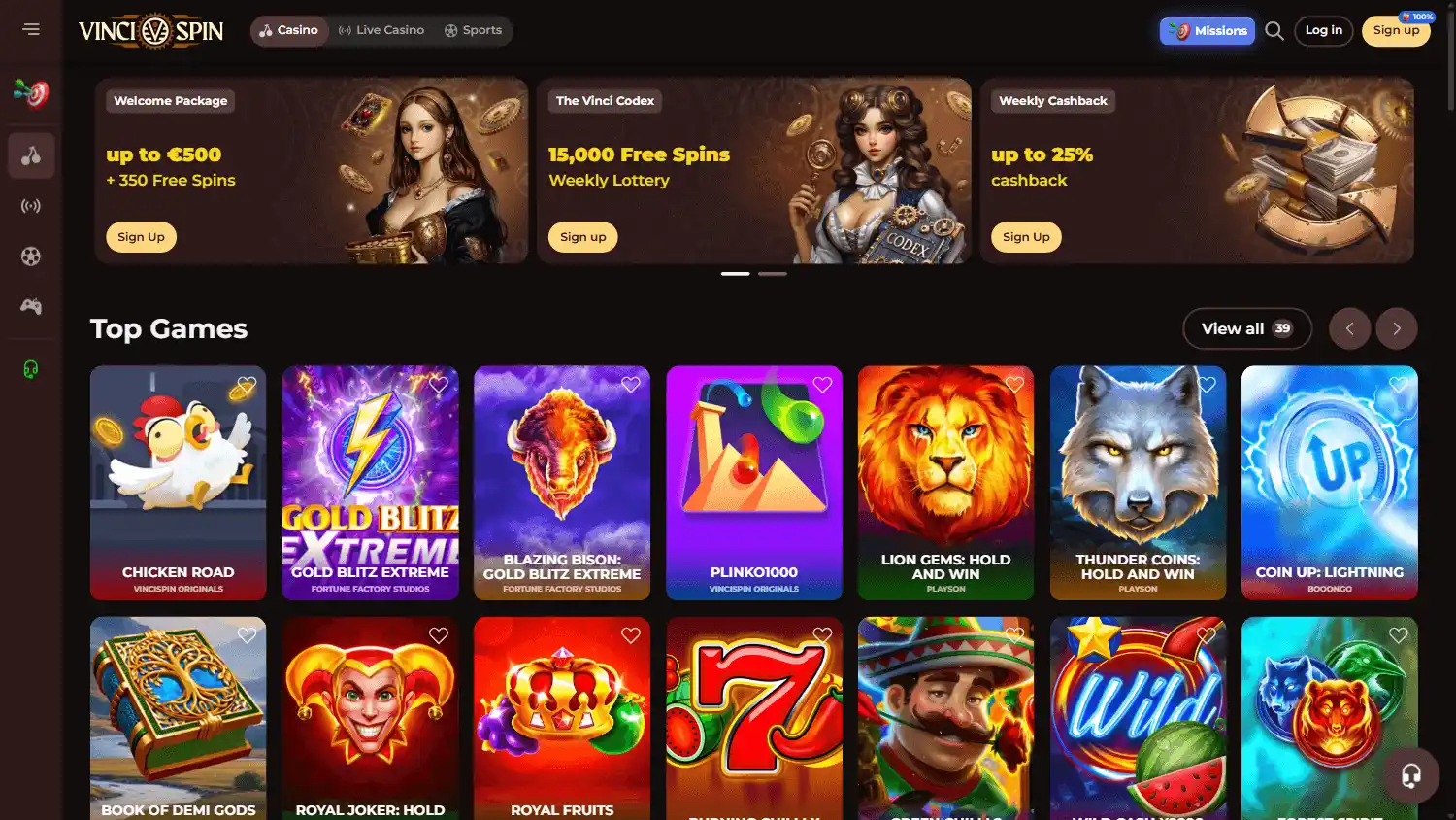 Vincispin Casino screenshot 2