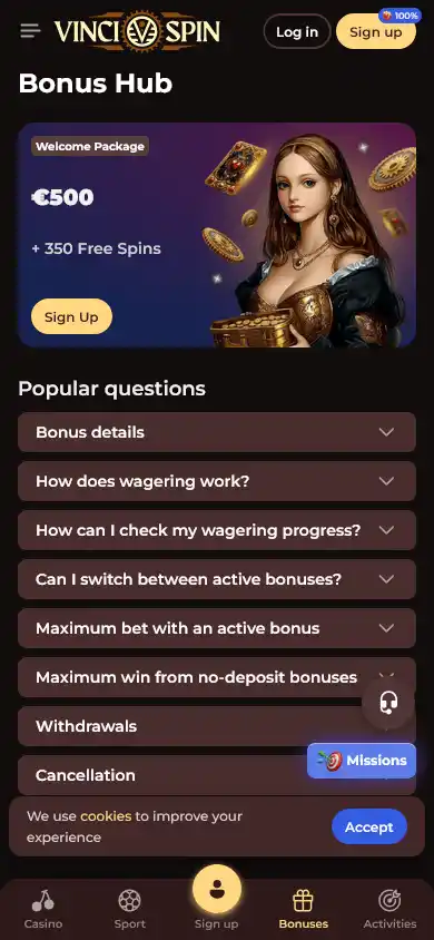 Vincispin Casino screenshot 4