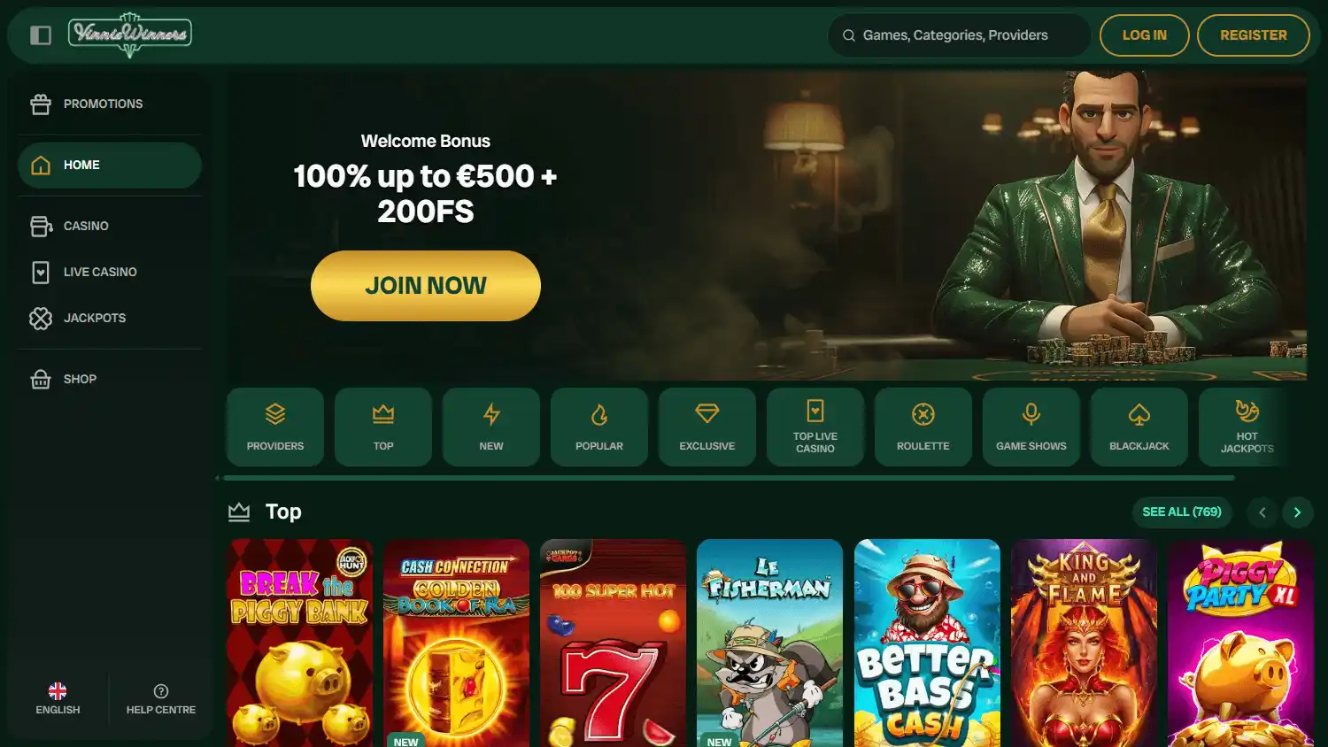 VinnieWinners Casino screenshot 1