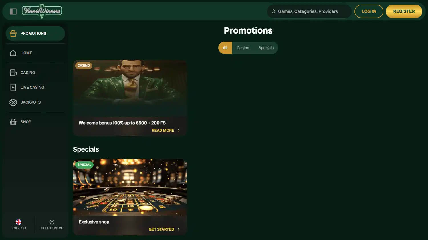 VinnieWinners Casino screenshot 3