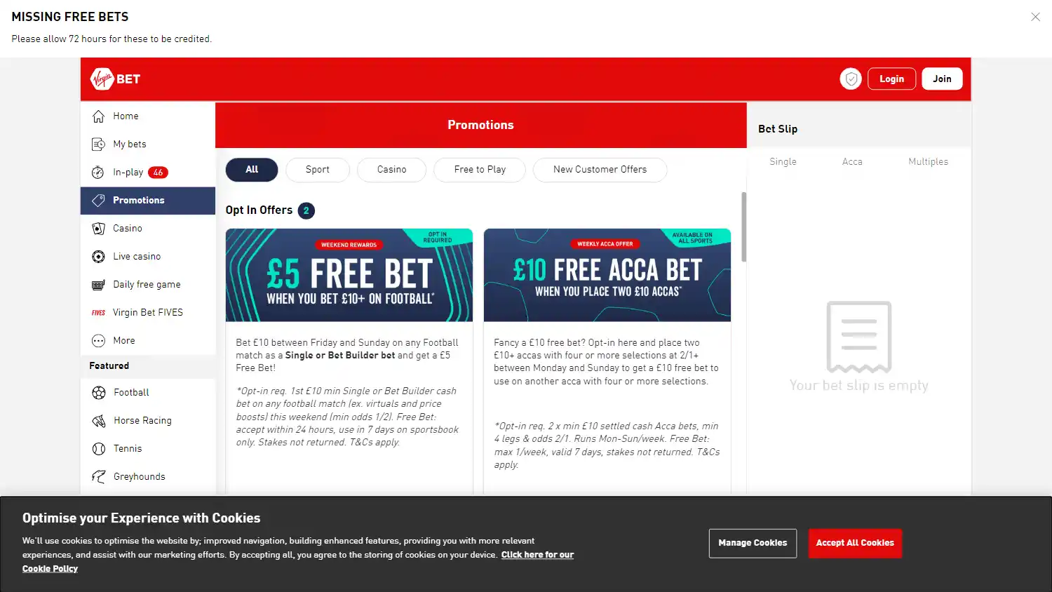 Virgin Bet Casino screenshot 3
