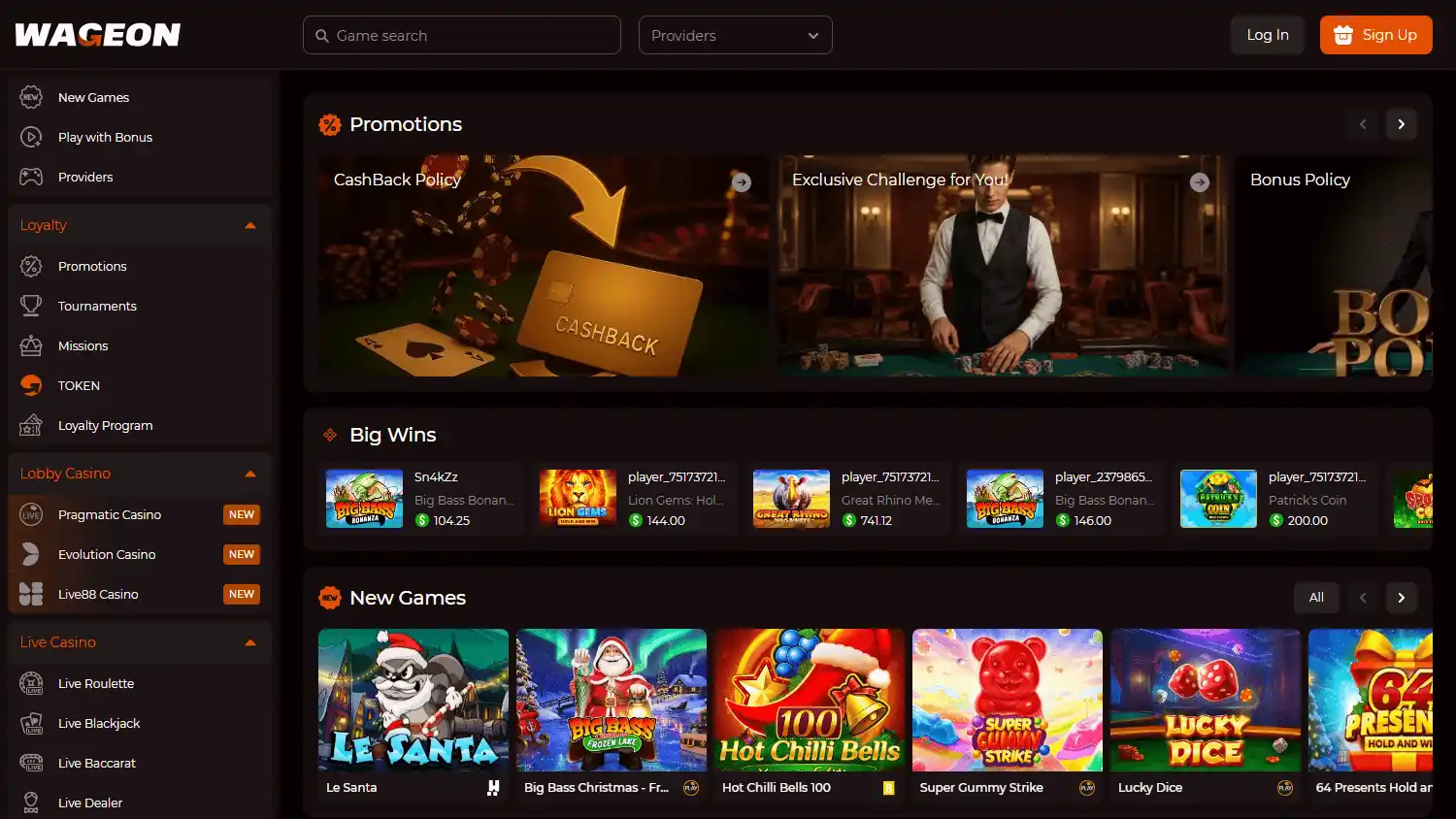 Wageon Casino screenshot 2