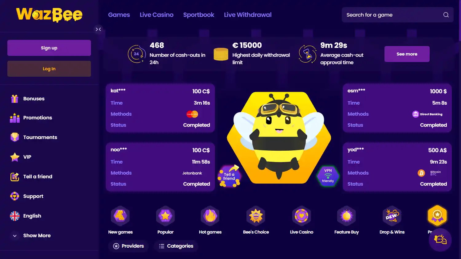 Wazbee Casino screenshot 1