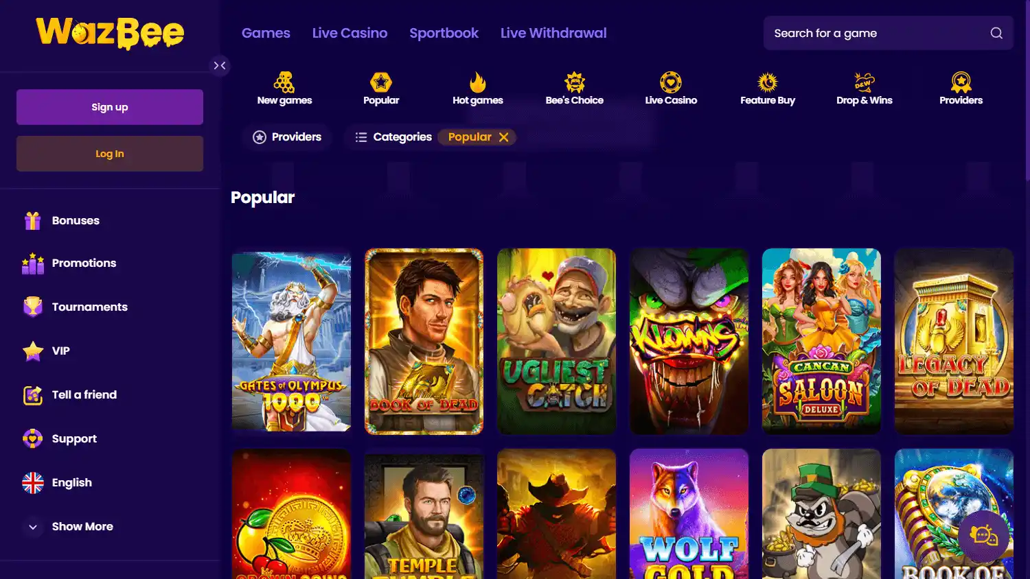 Wazbee Casino screenshot 2