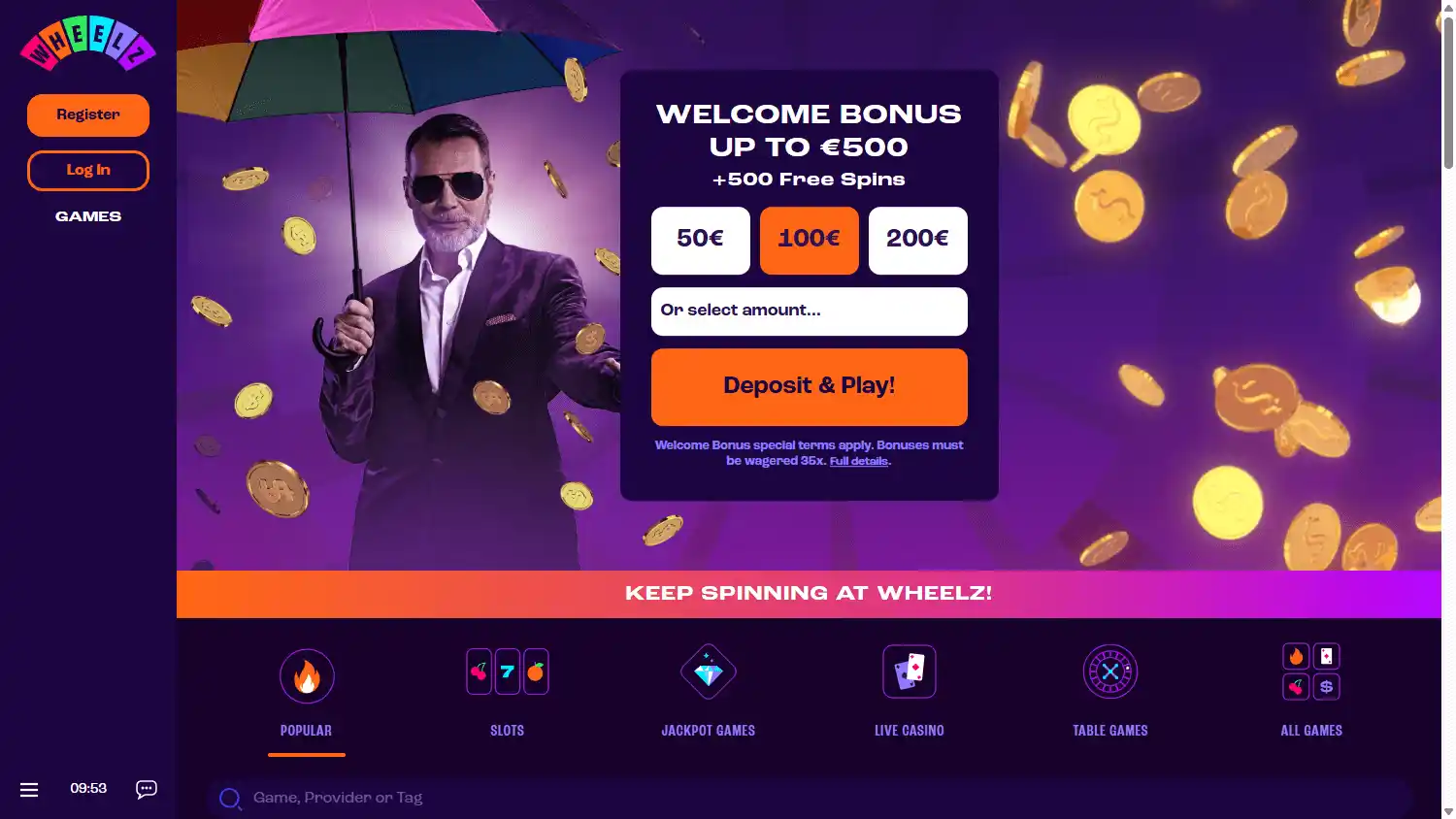 Wheelz Casino screenshot 2