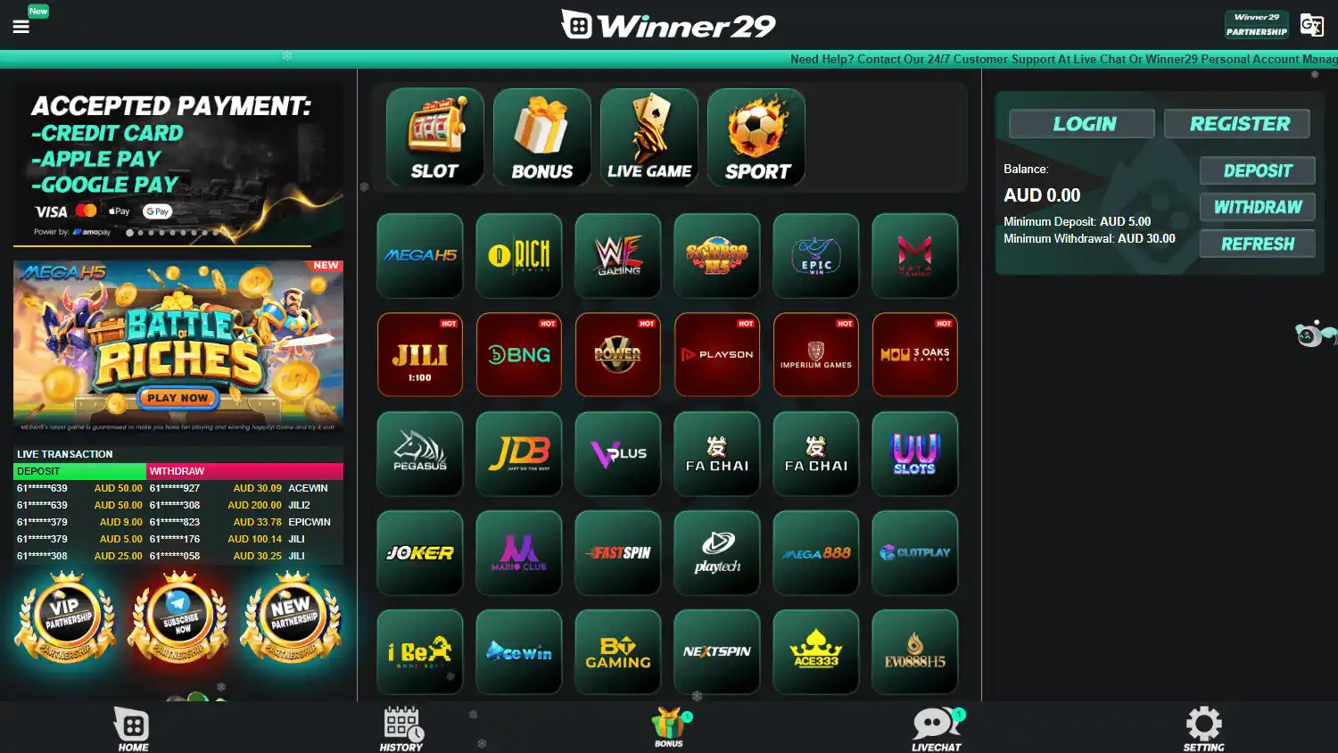 Winner29 Casino screenshot 1