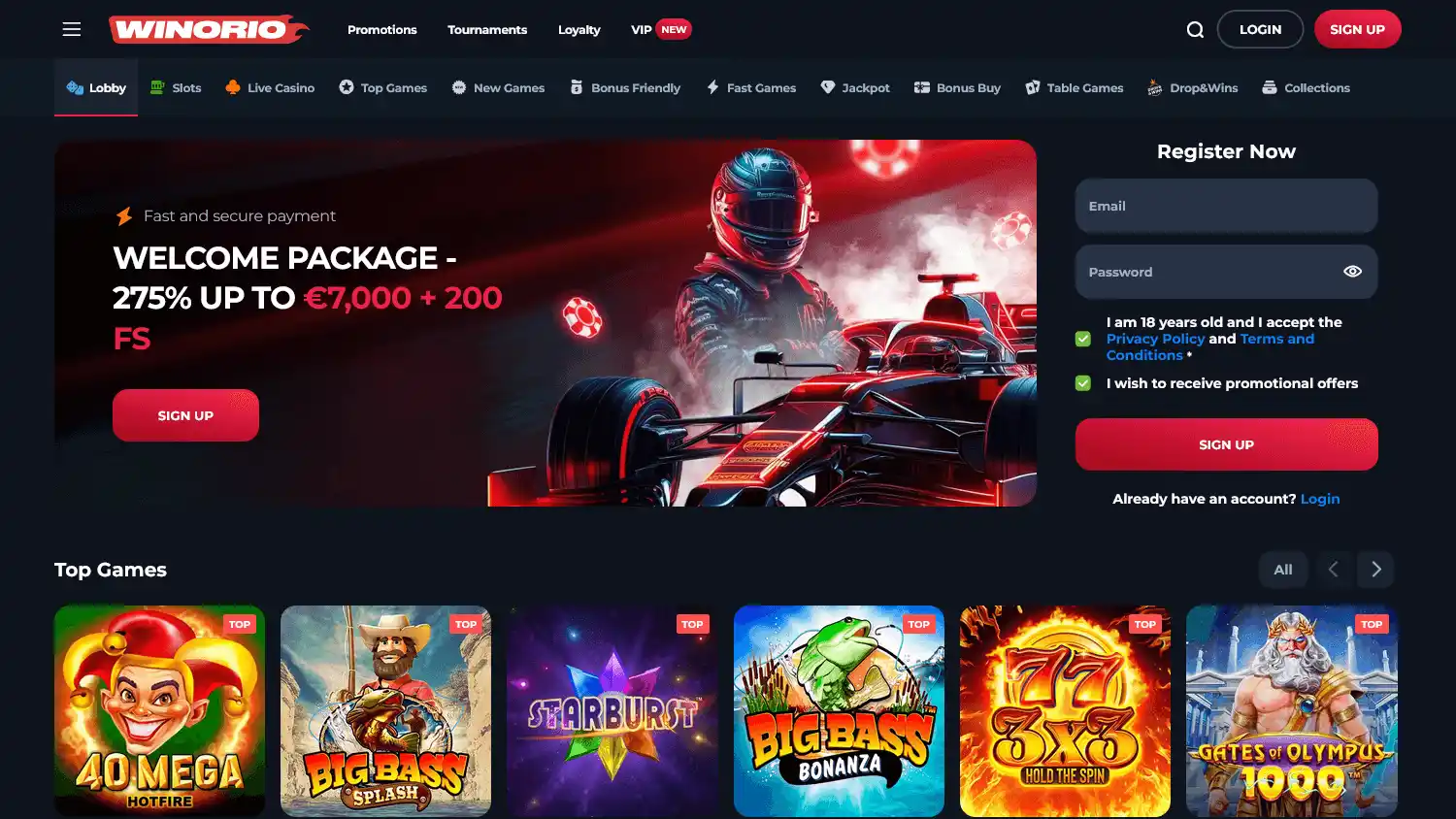 Winorio Casino screenshot 1