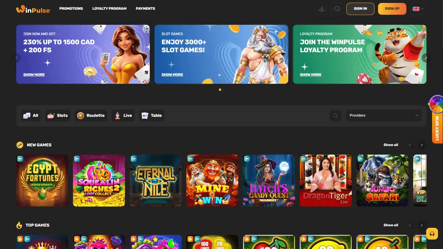 WinPulse Casino screenshot 1